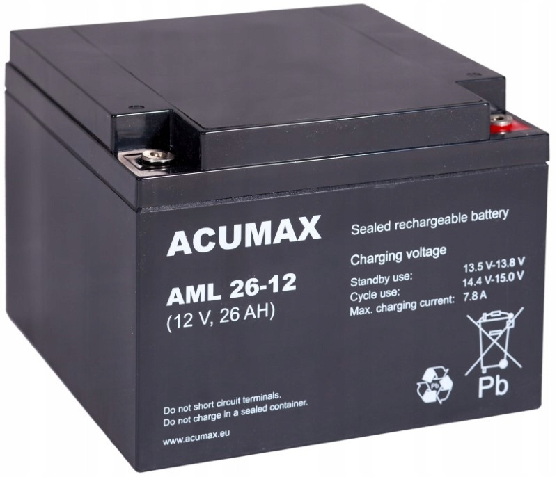 Baterie Agm Vrla Acumax Aml 12 V 26 Ah Ústředna Požární Poplach