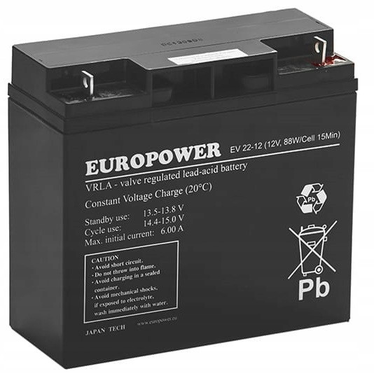 Baterie Agm Vrla Europower EV22-12 12V 22AH Ev 22-12 EV22-12 Ups