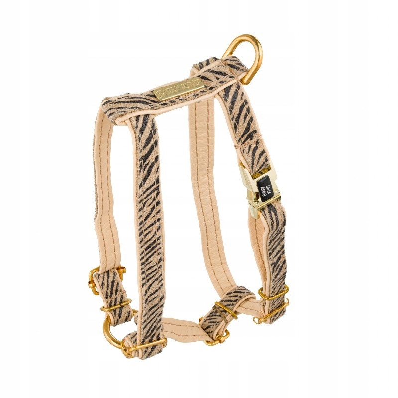 Barry King Postroj pro psa, Wild Tiger, béžová, kožená mosaz, M