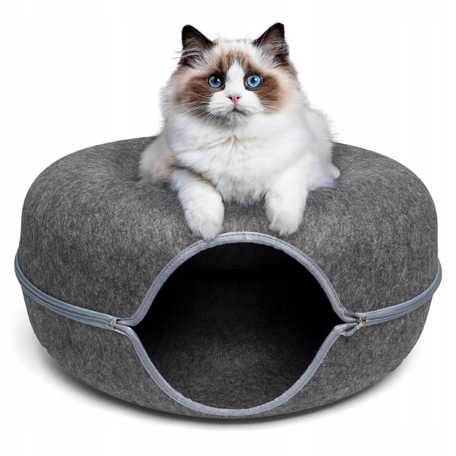 Pelíšek Tunel Pro Kočky Kulatý Donut Domeček 50 CM Tmavě Šedá