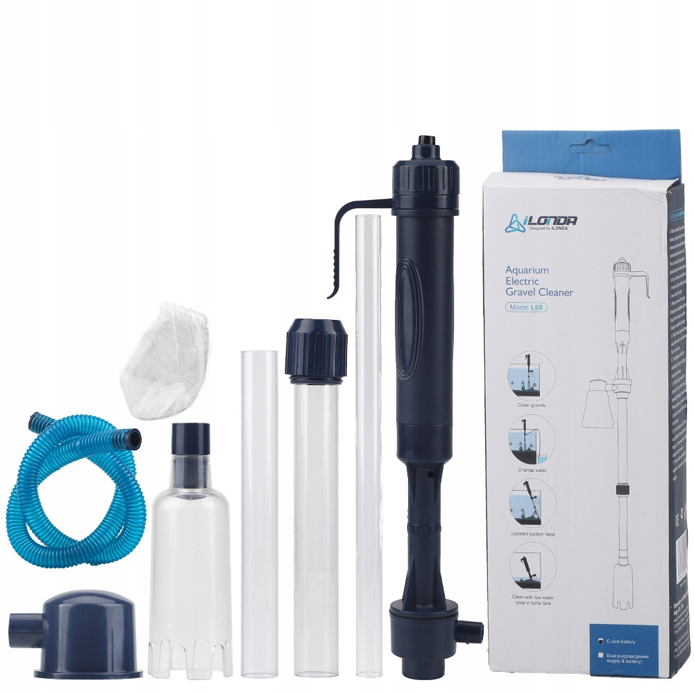 Nastavitelný Odmulčovač Vysavač Na Baterie Do Akvária Multifunkční Černý