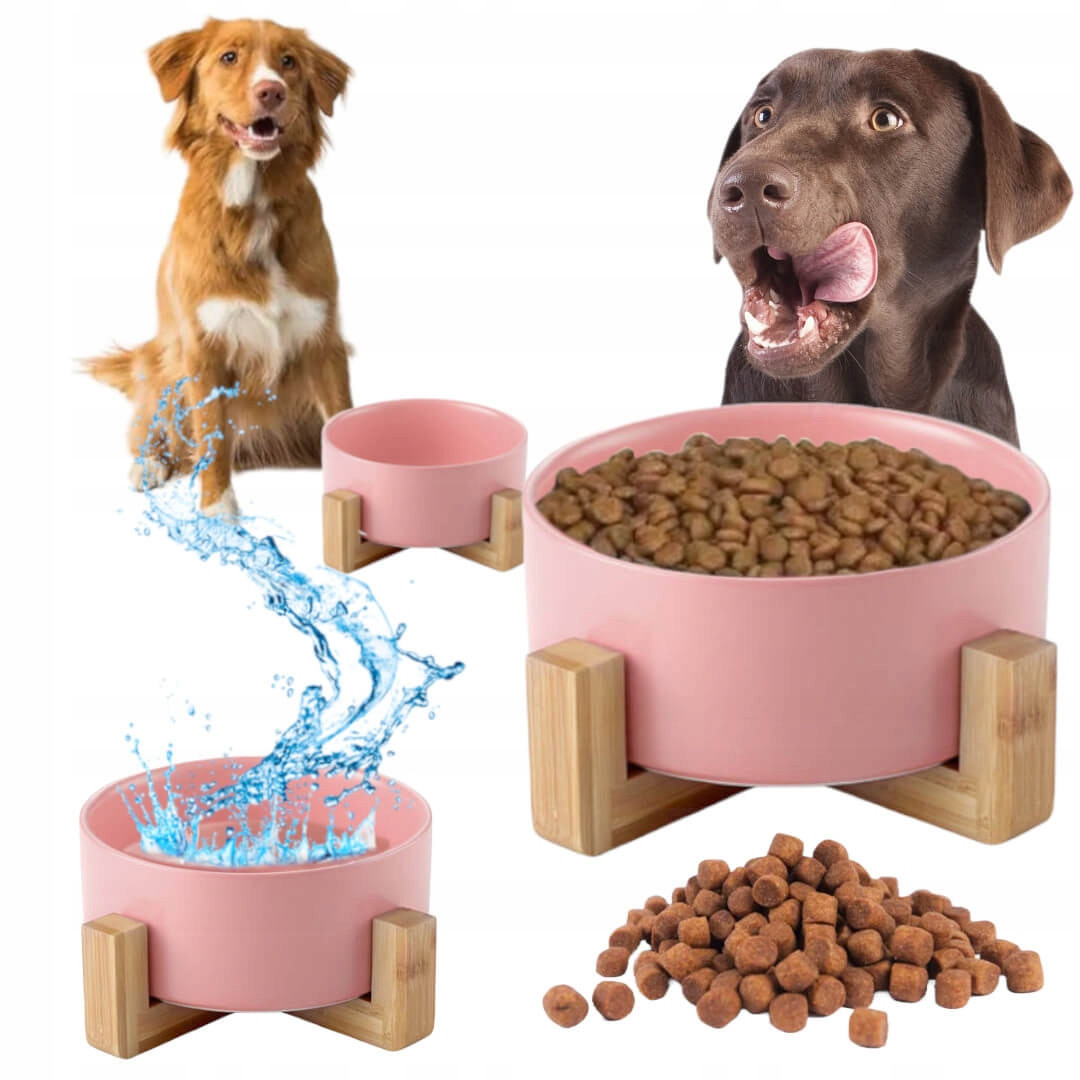 Růžová Keramická Miska Bambus Pro Psa Kočky 1.8L L