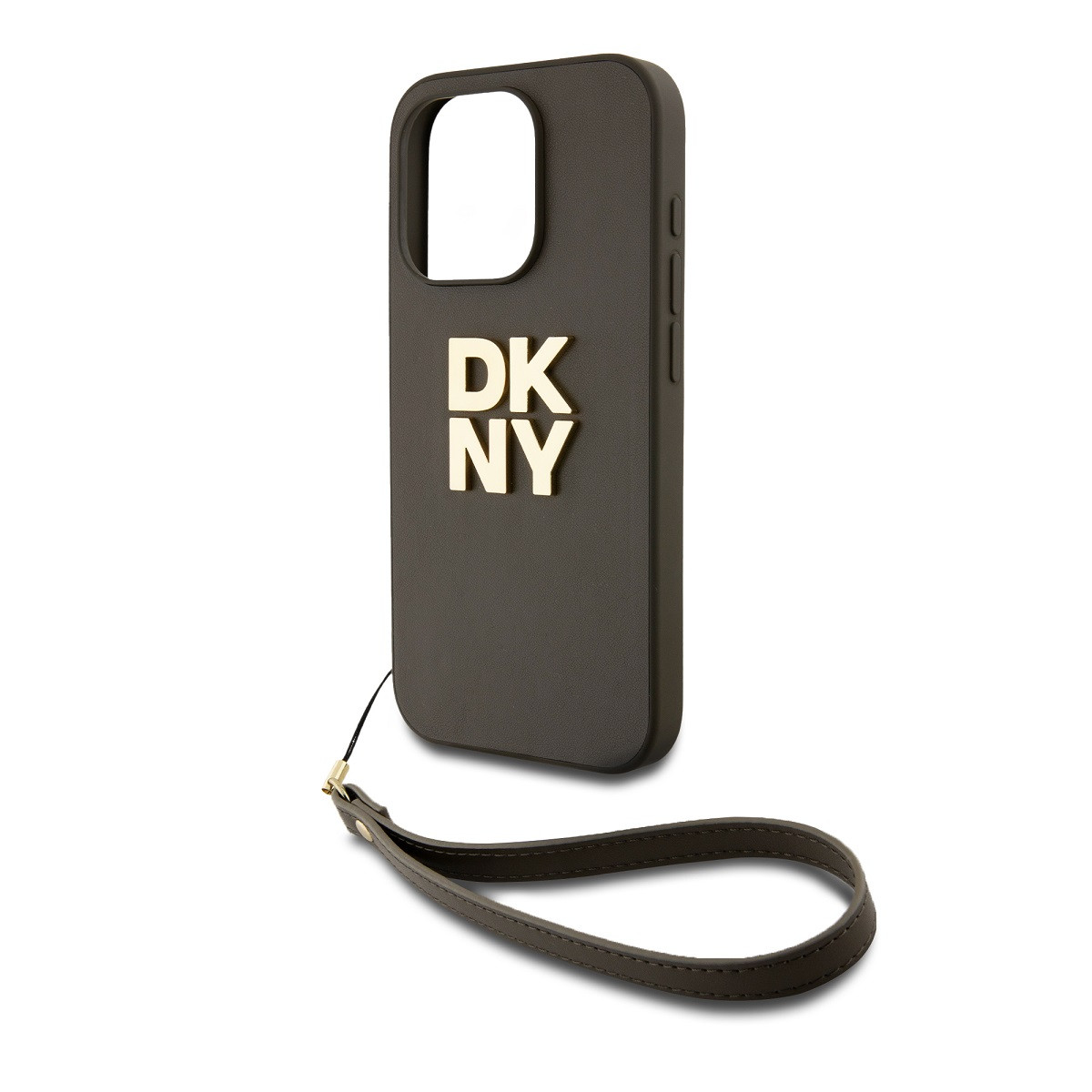 Zaní kryt DKNY PU Leather Stack Logo Wrist Strap pro Apple iPhone 14 Pro Max, zelená