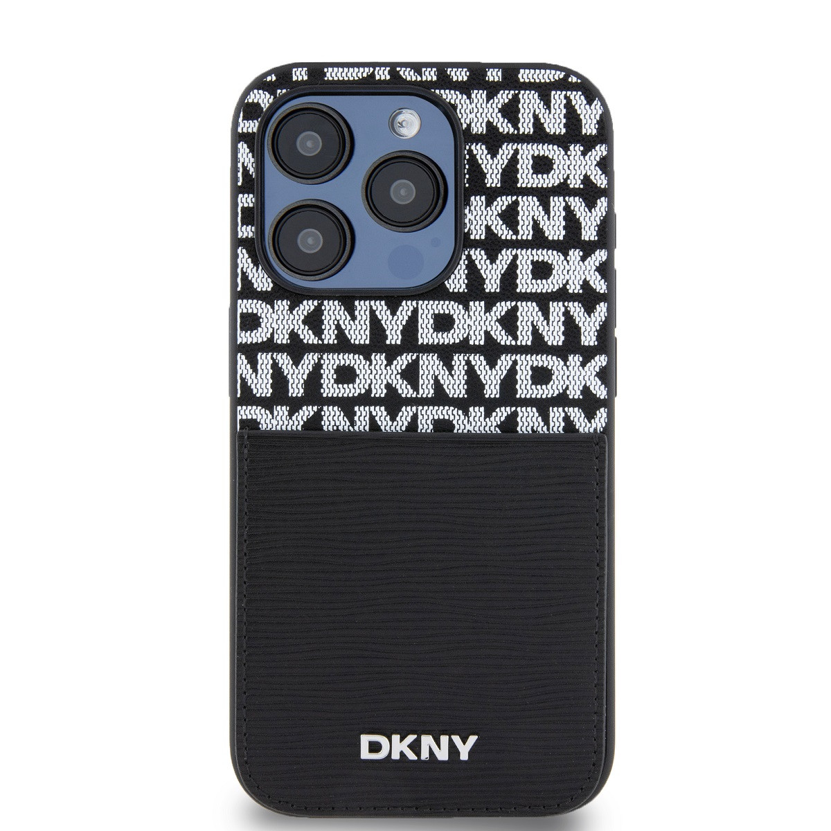 Zadní kryt DKNY PU Leather Repeat Pattern Card Pocket pro Apple iPhone 15 Pro Max, černá