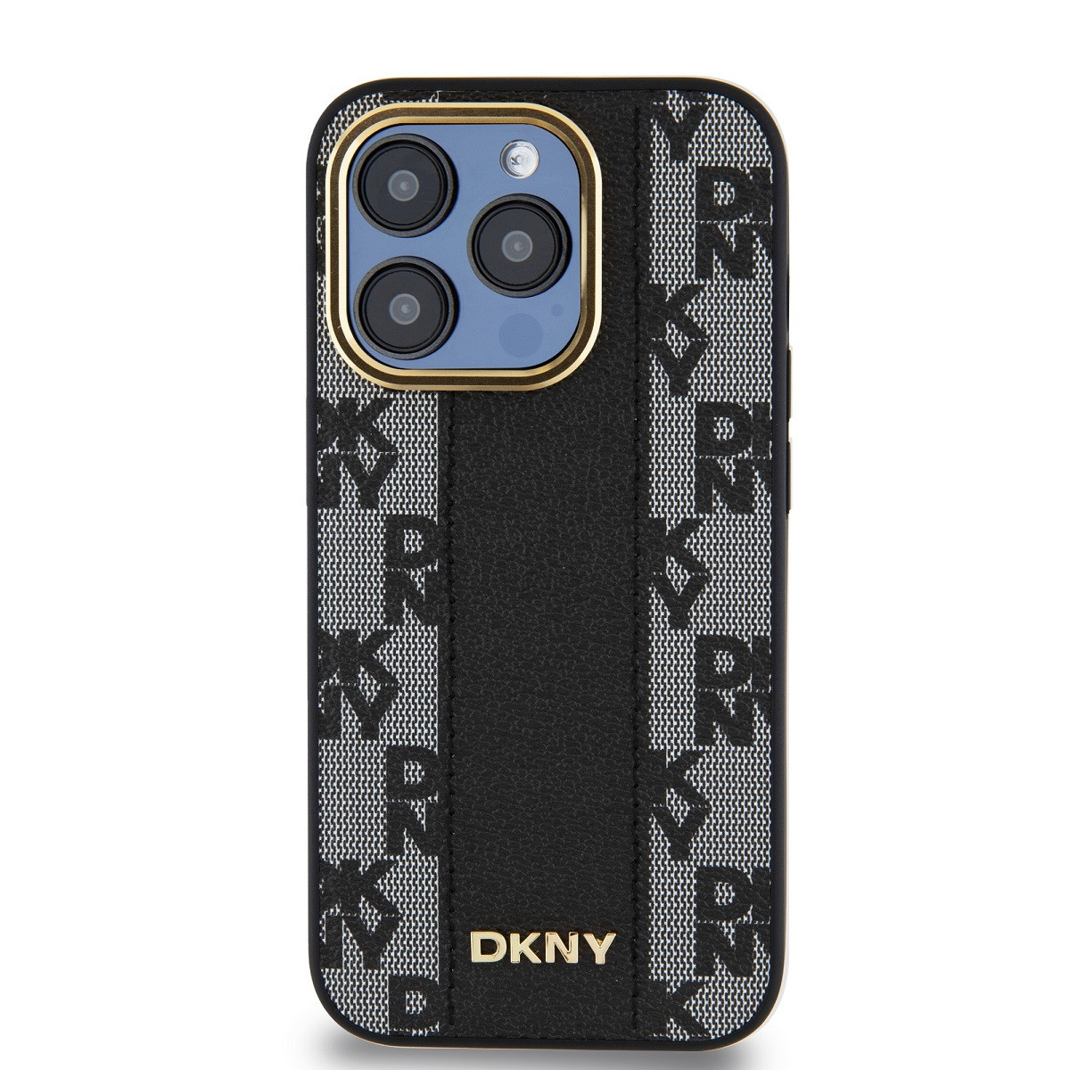 Zadní kryt DKNY PU Leather Checkered Pattern Magsafe pro Apple iPhone 15 Pro Max, černá