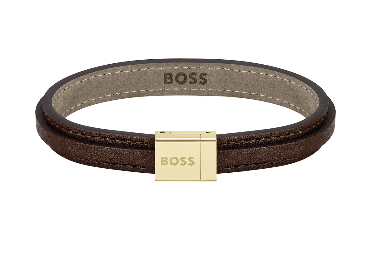 Hugo Boss Hnědý kožený náramek pro muže Grover 1580329 17,5 cm