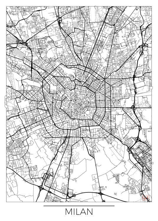 Hubert Roguski Mapa Milan, Hubert Roguski, 30x40 cm