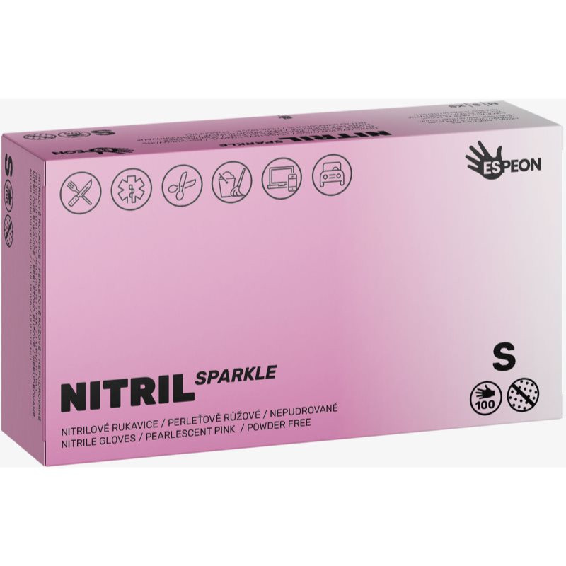 Espeon Nitril Sparkle Pearlescent Pink nitrilové nepudrované rukavice velikost S 2x50 ks