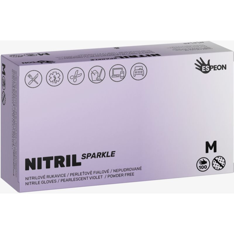 Espeon Nitril Sparkle Pearlescent Violet nitrilové nepudrované rukavice velikost M 2x50 ks