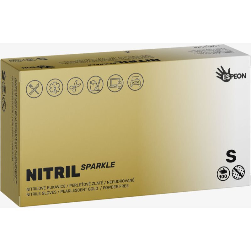 Espeon Nitril Sparkle Pearlescent Gold nitrilové nepudrované rukavice velikost S 2x50 ks