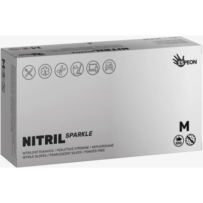 Espeon Nitril Sparkle Pearlescent Silver nitrilové nepudrované rukavice velikost M 2x50 ks