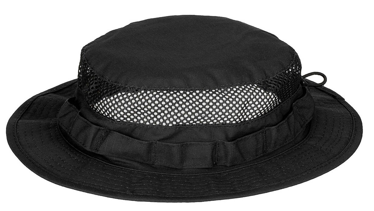 Klobouk síťovaný černý Jungle Bush Hat Mesh Boonie Black RipStop MFH® 10720A Velikost: S/M (55-59 cm)