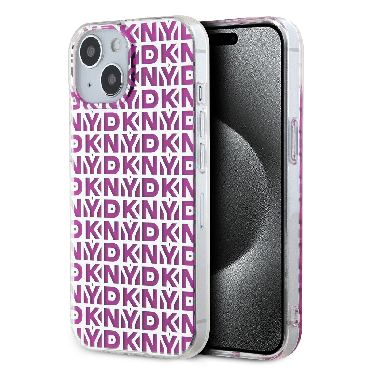 DKNY PC/TPU Repeat Pattern Zadní Kryt pro iPhone 15 Pink