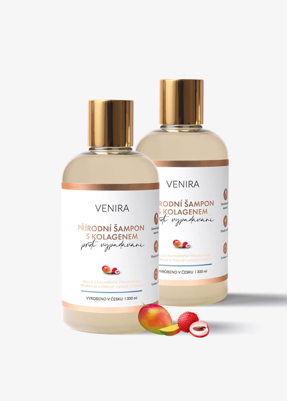 VENIRA přírodní šampon s kolagenem proti vypadávání vlasů, 2 balení za výhodnější cenu, mango a liči