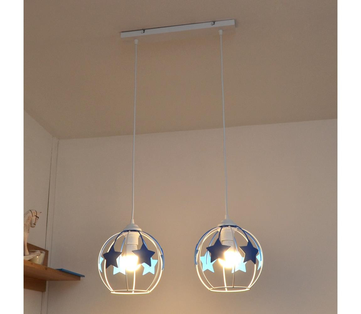 Dětský lustr na lanku STARS 2xE27/15W/230V modrá/bílá