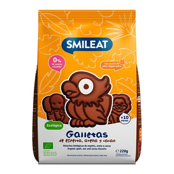 Smileat BIO špaldové kakaové sušenky s jablečnou šťávou panenským olivovým olejem 10M+ 220g