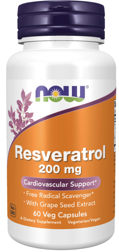 Now® Foods NOW Resveratrol (s extraktem z hroznových jader), 200 mg, 60 rostlinných kapslí