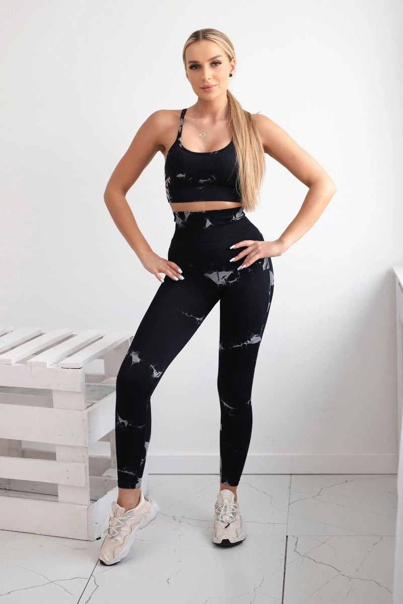 Dámský fitness set top + push up legíny - černá