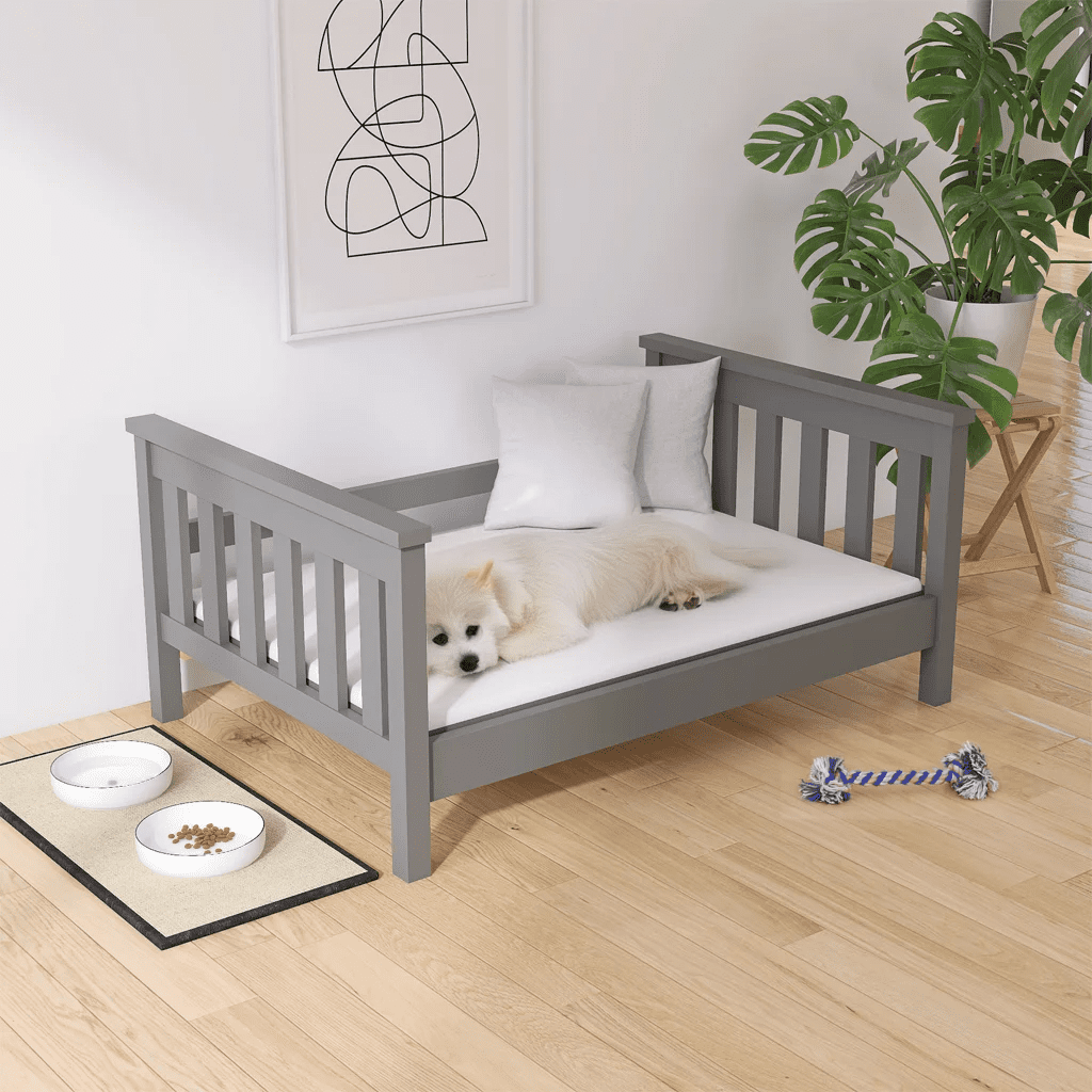 GRZ Dřevěný pelíšek (postel) pro psa FIFI 120x80 cm - masiv Borovice, Šedá