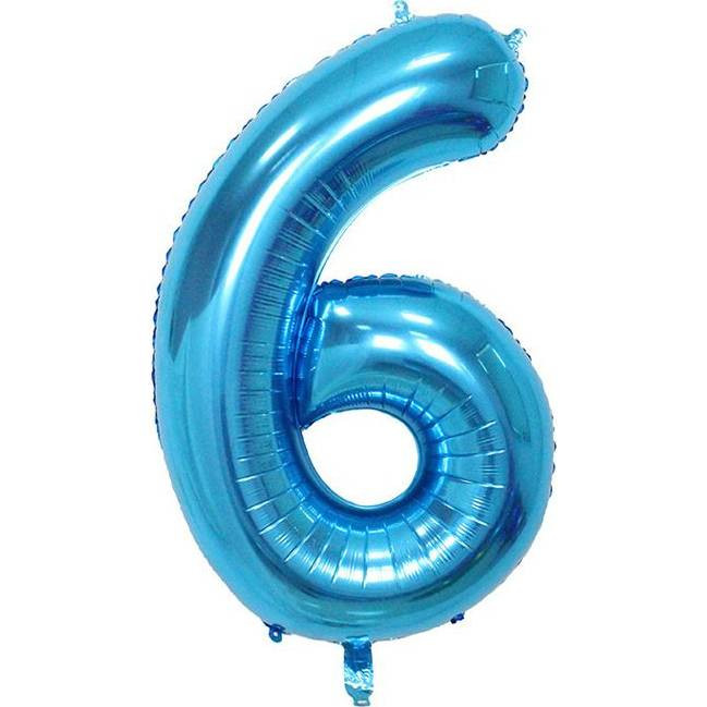 Fóliový balónek číslo šest modrý 102cm - Cakesicq