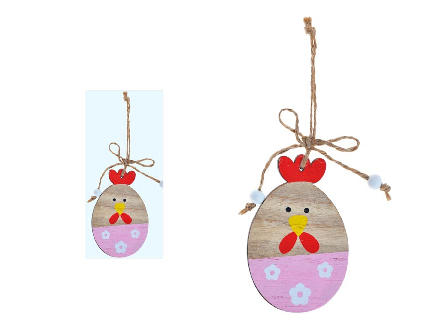 MFP 2221420 Slepice dřevo 2D závěs 8cm růžová