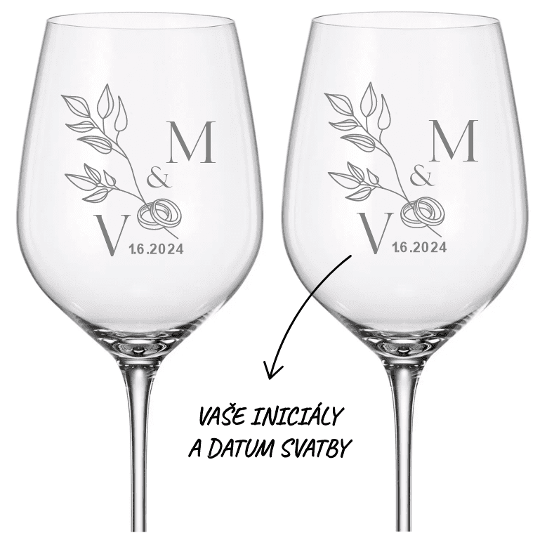 Dekorant svatby Svatební sklenice pro novomanžele na bílé víno prstýnky 480 ml 2KS