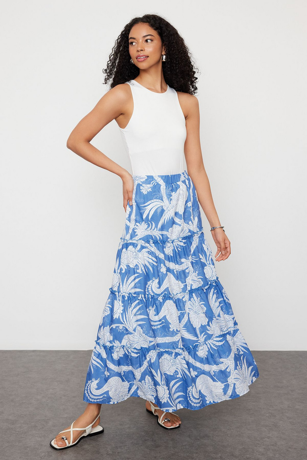 Trendyol Navy Blue Patterned Woven Skirt