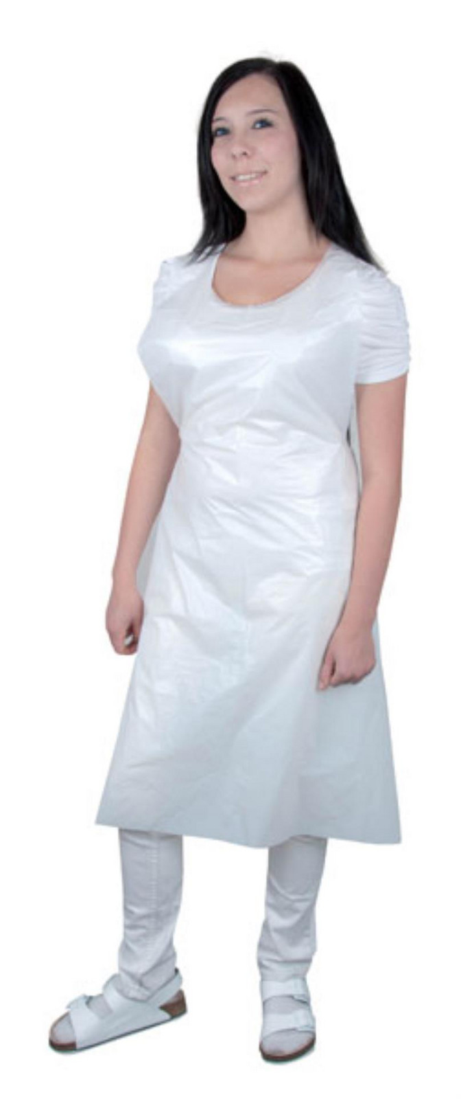 Ochranná zástěra - plastová, jednorázová, bílá, 100 ks