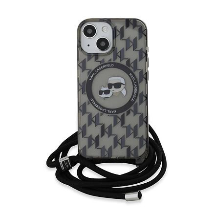 Karl Lagerfeld IML Monogram Crossbody K&CH Heads MagSafe Zadní Kryt pro iPhone 15 Black KLHMP15SHCKCKLCK