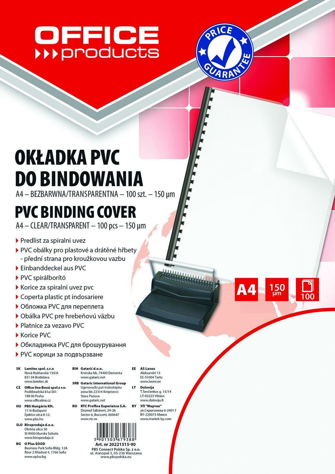 Office Products desky přední pro kroužk. vazbu, A4, PVC, 150 µm, transparentní