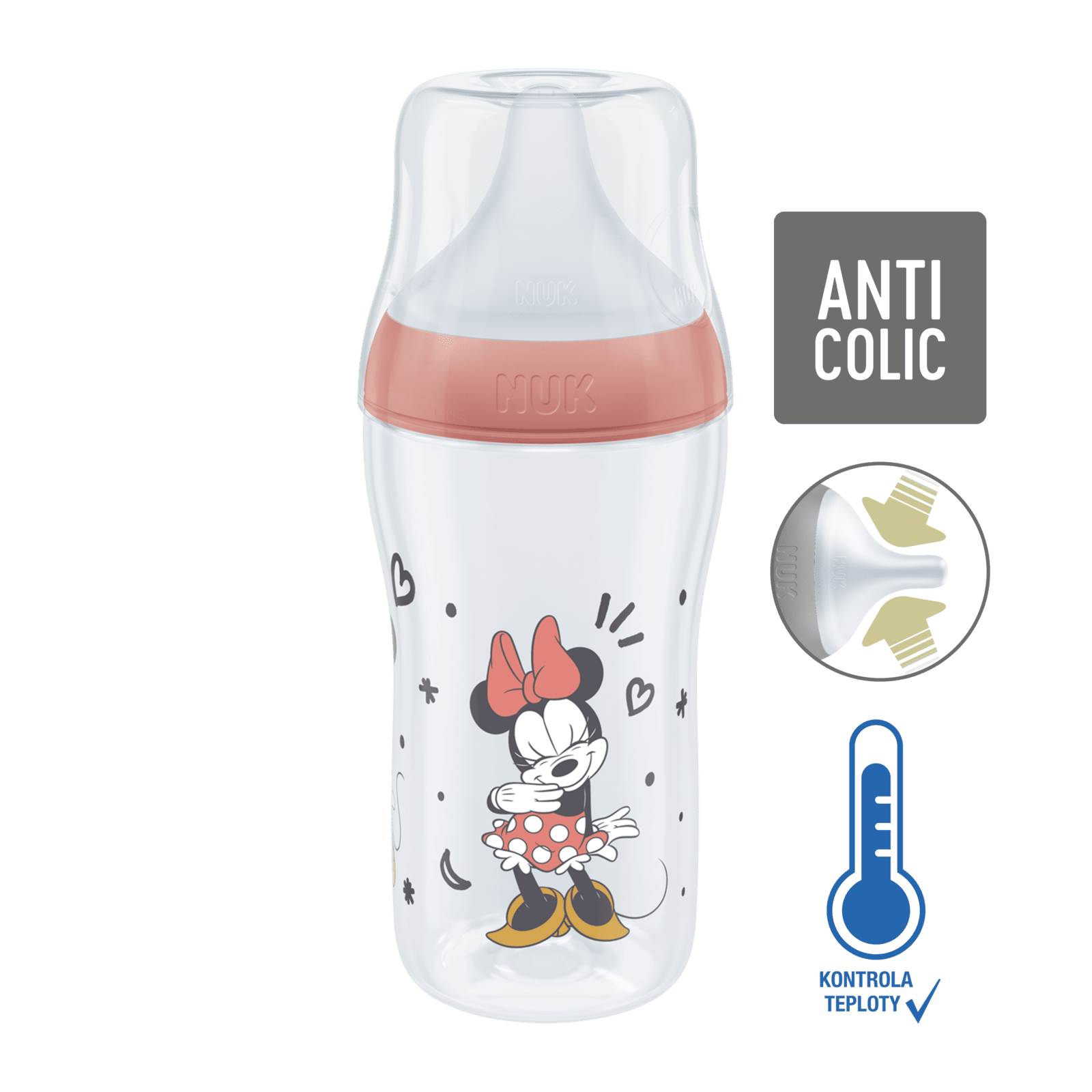 NUK Perfect Match láhev Disney s kontrolou teploty, červená 260 ml