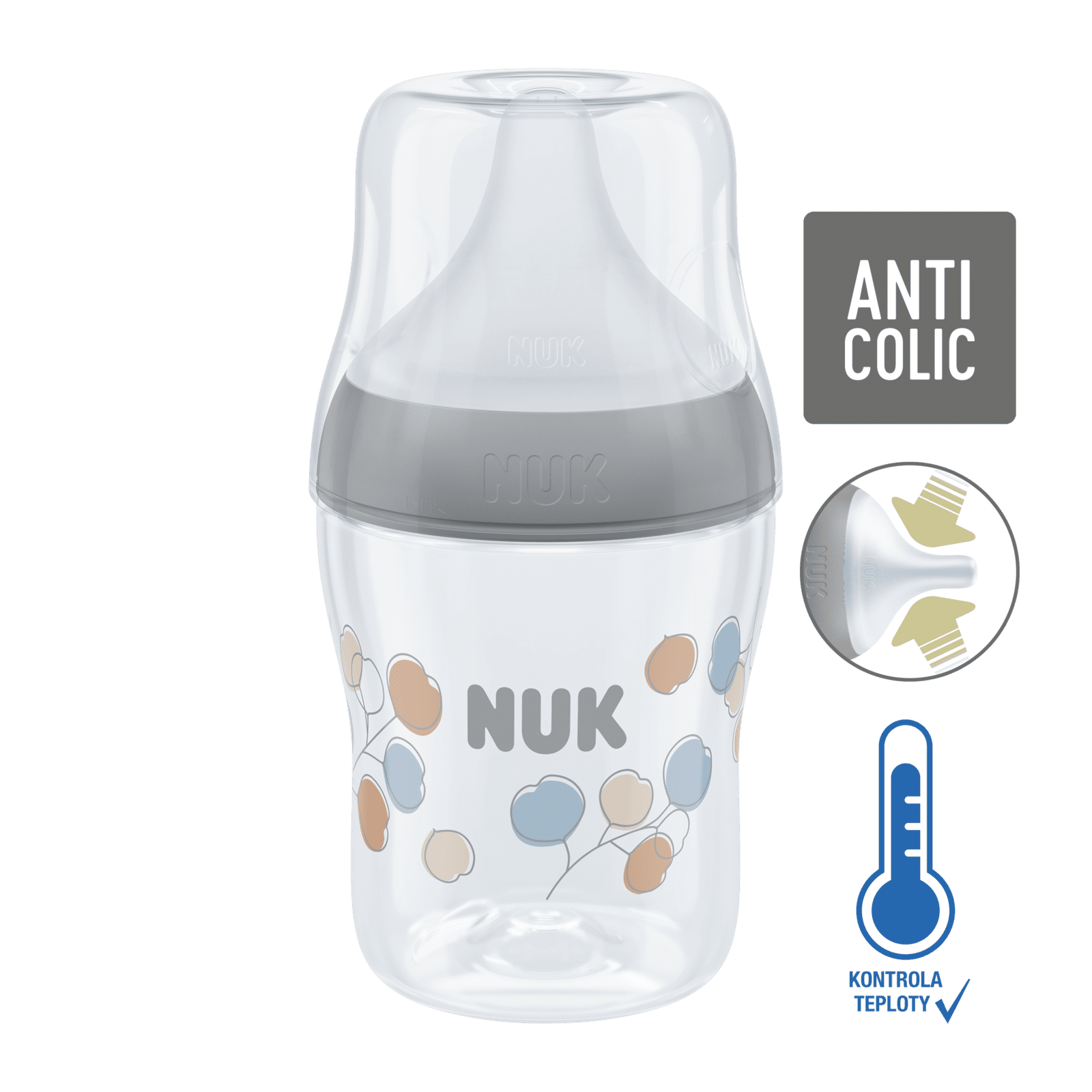 NUK Perfect Match láhev s kontrolou teploty, šedá 150 ml