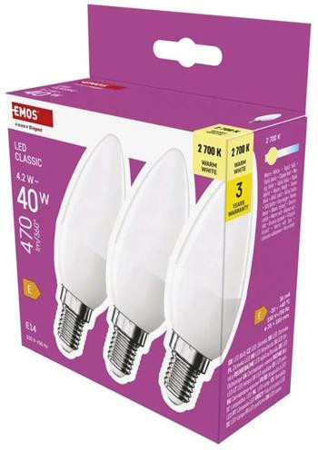 Emos LED žárovka Classic svíčka / E14 / 4,2 W (40 W) / 470 lm / teplá bílá 3ks