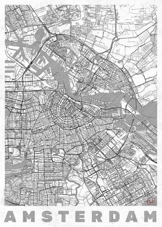 Hubert Roguski Mapa Amsterdam, Hubert Roguski, 30x40 cm