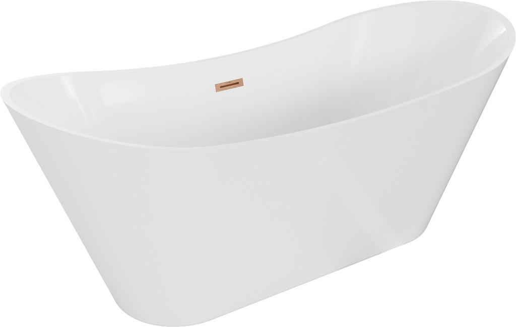 MEXEN/S Celia vana volně stojící 170 x 75 cm, bílá, sifon a přepad měď kartáčovaná 52331707500-65