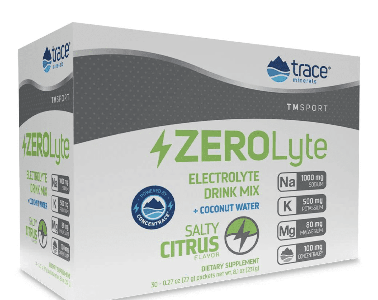 Trace Minerals Zerolyte Salty Citrus, elektrolyty s příchutí citrusů, 30 sáčků