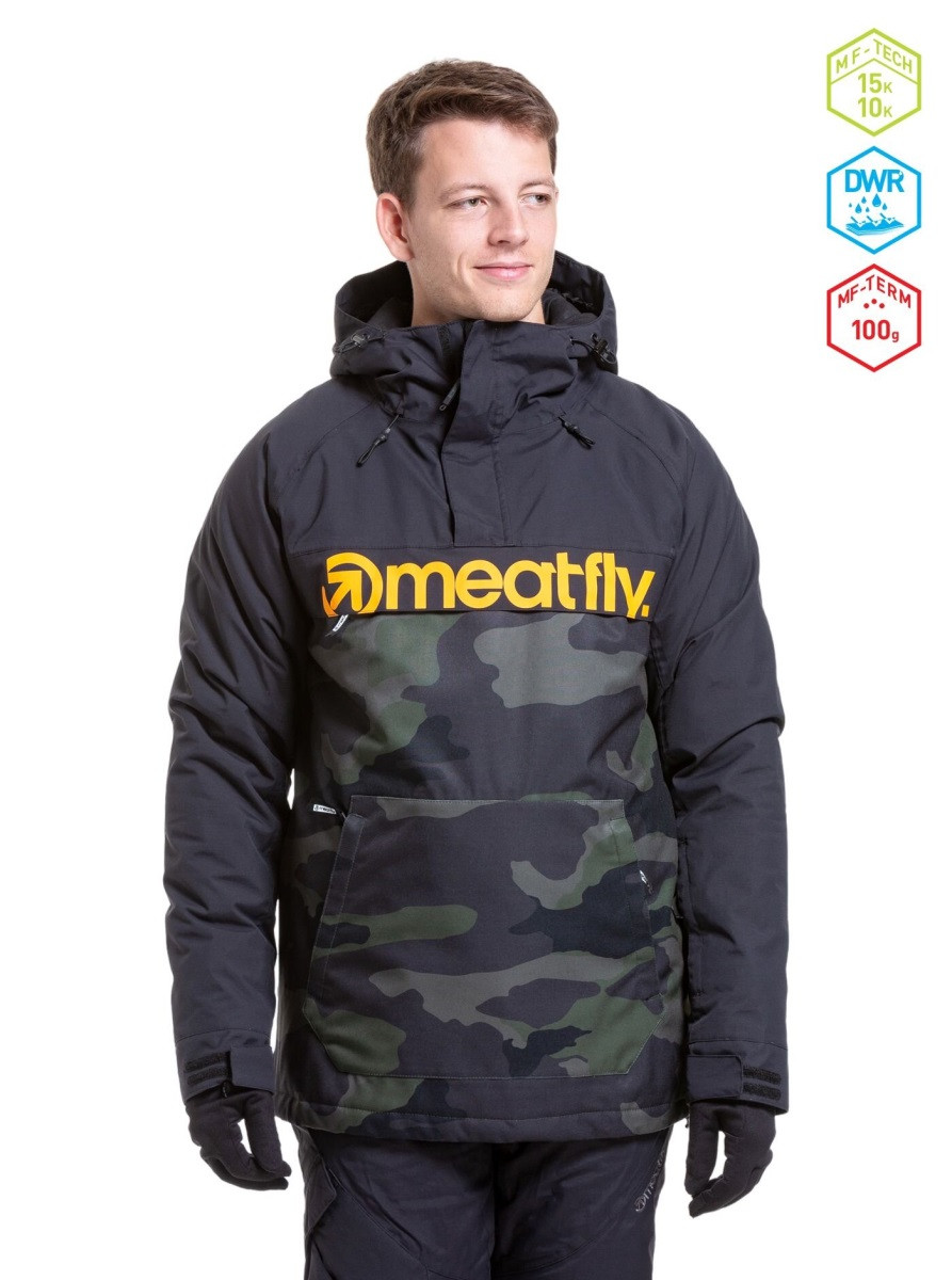 Pánská snb & ski bunda meatfly slinger černá camo s