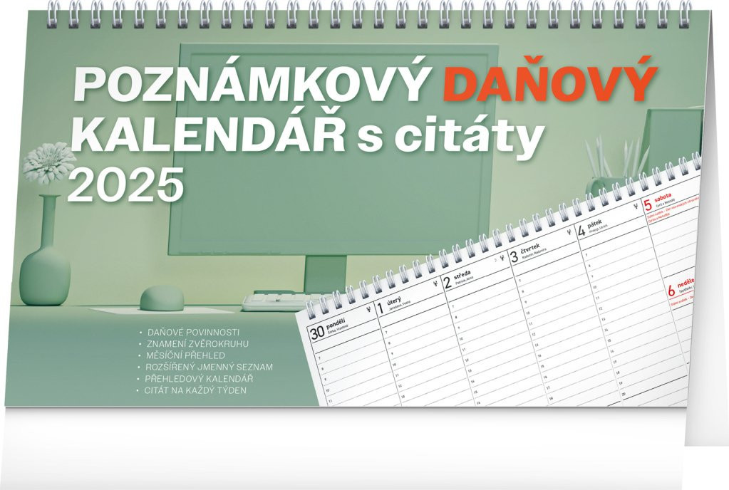 NOTIQUE Stolní kalendář Poznámkový daňový s citáty 2025, 25 x 14,5 cm