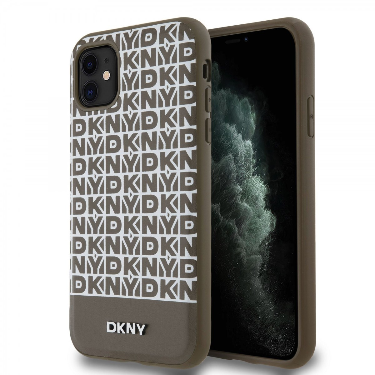 Zadní Kryt DKNY PC/TPU Repeat Pattern Tonal Stripe Magsafe pro iPhone 11 Brown