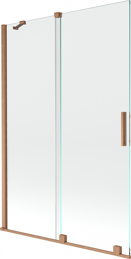 MEXEN/S Velar Dvoukřídlá posuvná vanová zástěna 120 x 150 cm, transparent, kartáčovaná měď 896-120-000-01-65