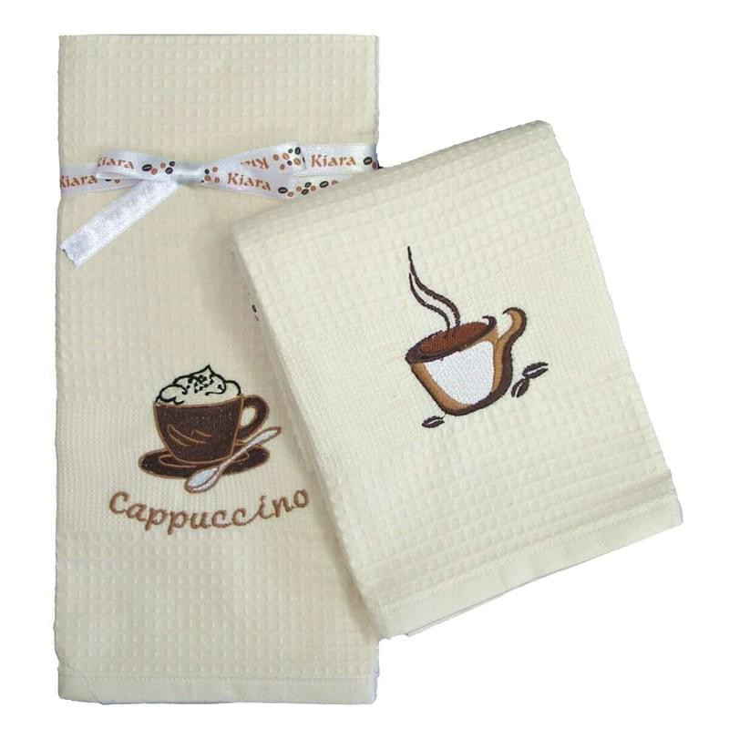 Utěrky s výšivkou set 2 ks, Květiny, smetanová