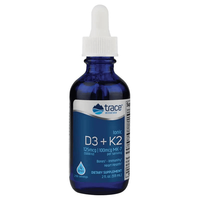 Trace Minerals Ionic D3 + K2, Ionizované D3 + K2, 5000 IU + 125 µg, 59 ml