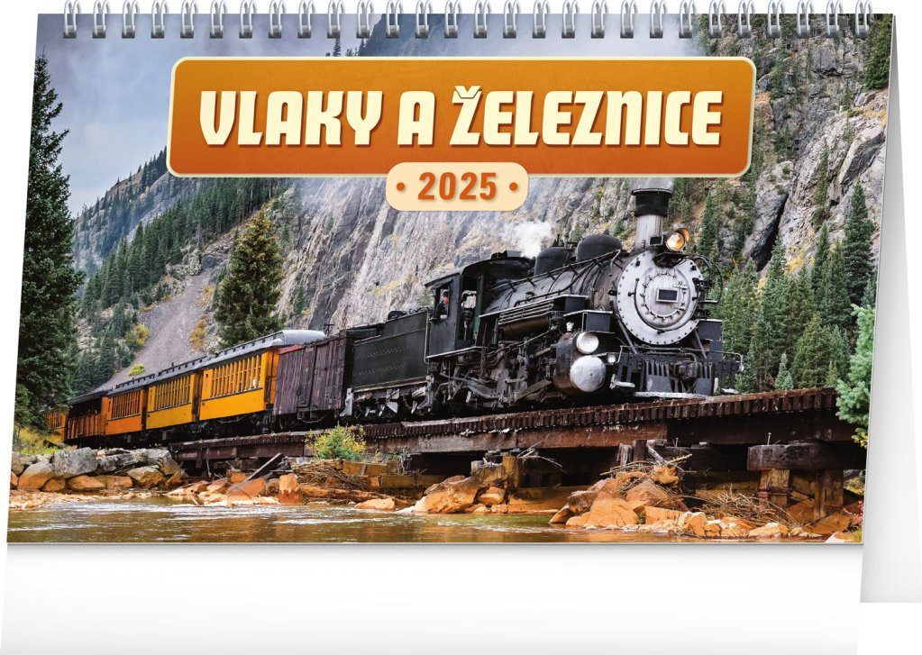 NOTIQUE Stolní kalendář Vlaky a železnice 2025, 23,1 x 14,5 cm