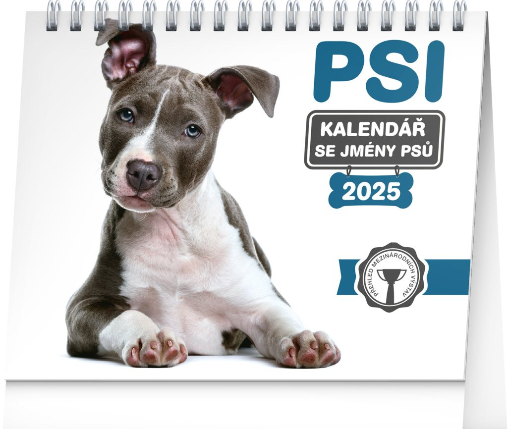 NOTIQUE Stolní kalendář Psi – se jmény psů 2025, 16,5 x 13 cm