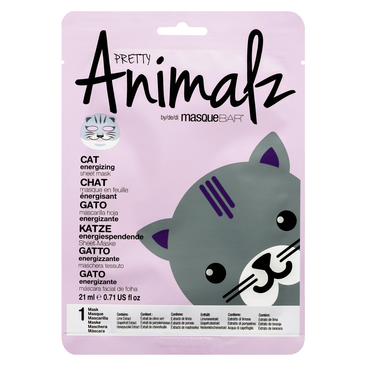 masqueBAR Animalz Cat Sheet Mask Maska Na Obličej 1 kus