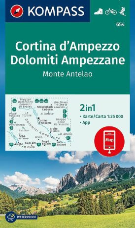 Cortina d'Ampezzo, Dolomiti Ampezzane, Monte Antelao 1:25 000 / turistická mapa KOMPASS 654