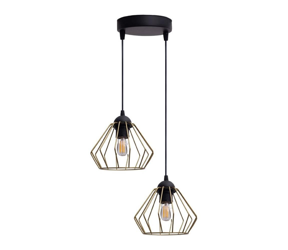 HEXE Lustr na lanku CEED GOLD 2xE27/60W/230V pr. 28 cm černá/zlatá