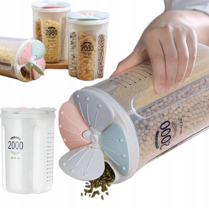 Zásobník na sypké produkty těstoviny obiloviny 4 přihrádky 2000ml