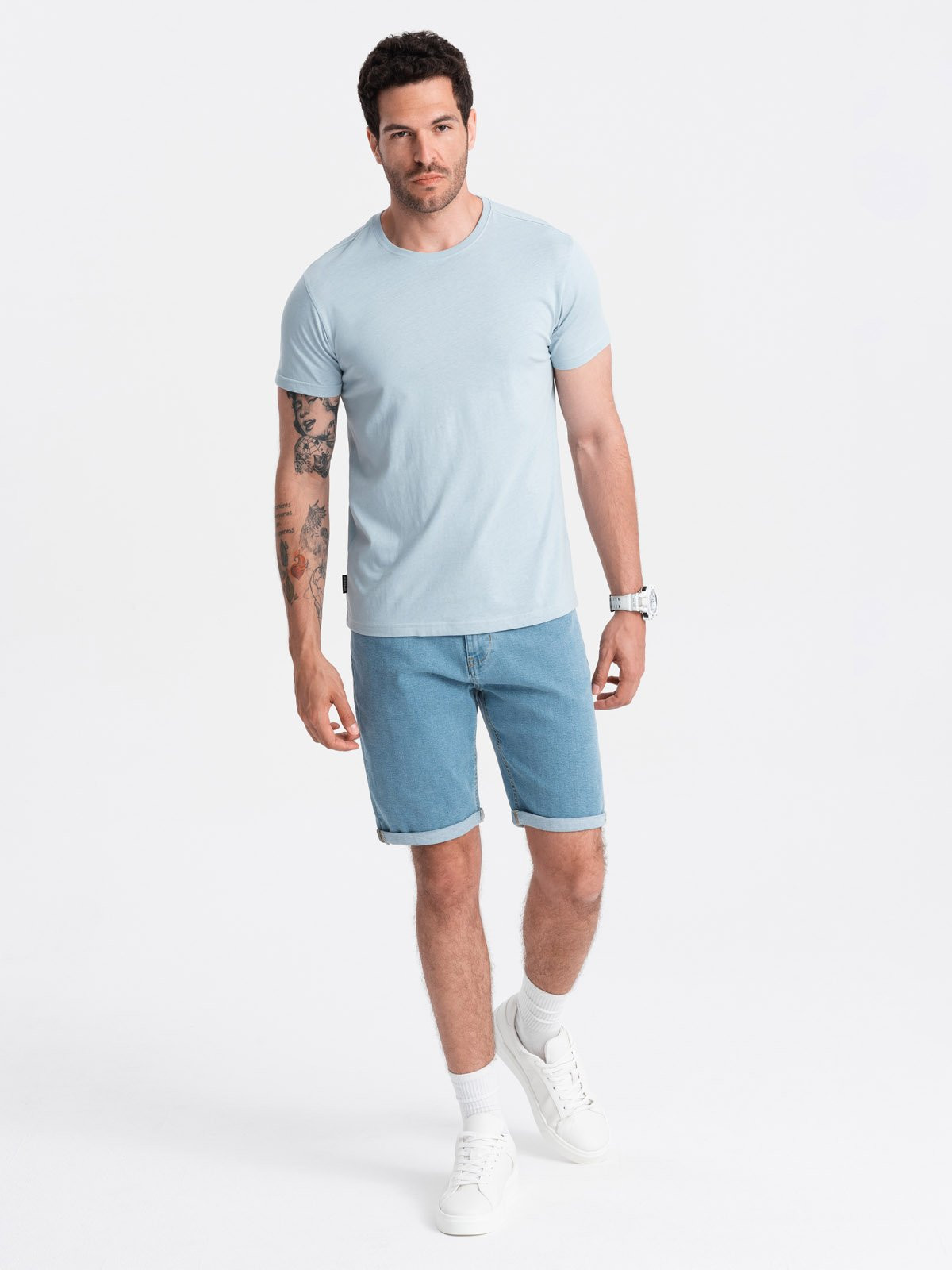 Ombre BASIC men's classic cotton T-shirt - light blue