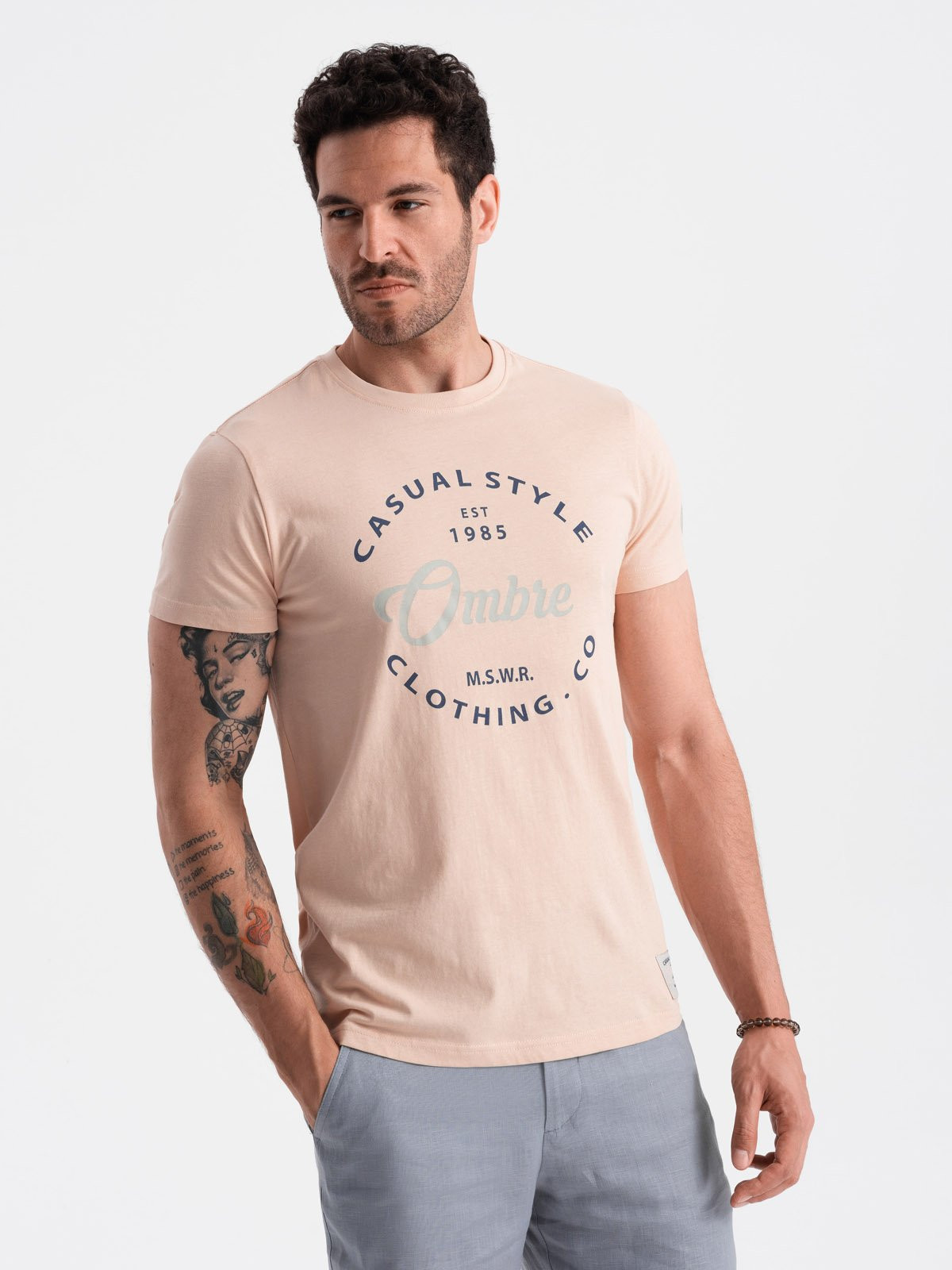 Men's printed t-shirt Ombre Casual Style - pale rose